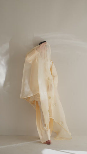 Pakistani Butter Yellow Hand Embroidered Silk Salwar Kameez (3-Piece) - Image 7