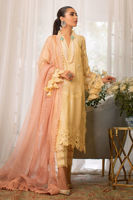 Pastel Lemon Sheesha & Crochet Silk Net Salwar Kameez (3-Piece) - Image 2