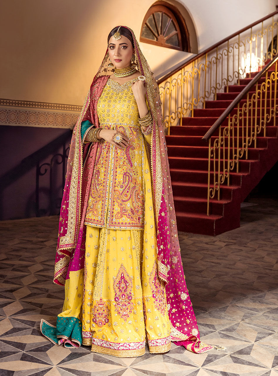 Yellow Mukesh & Gotta Chiffon Sharara (3-Piece) - Image 1