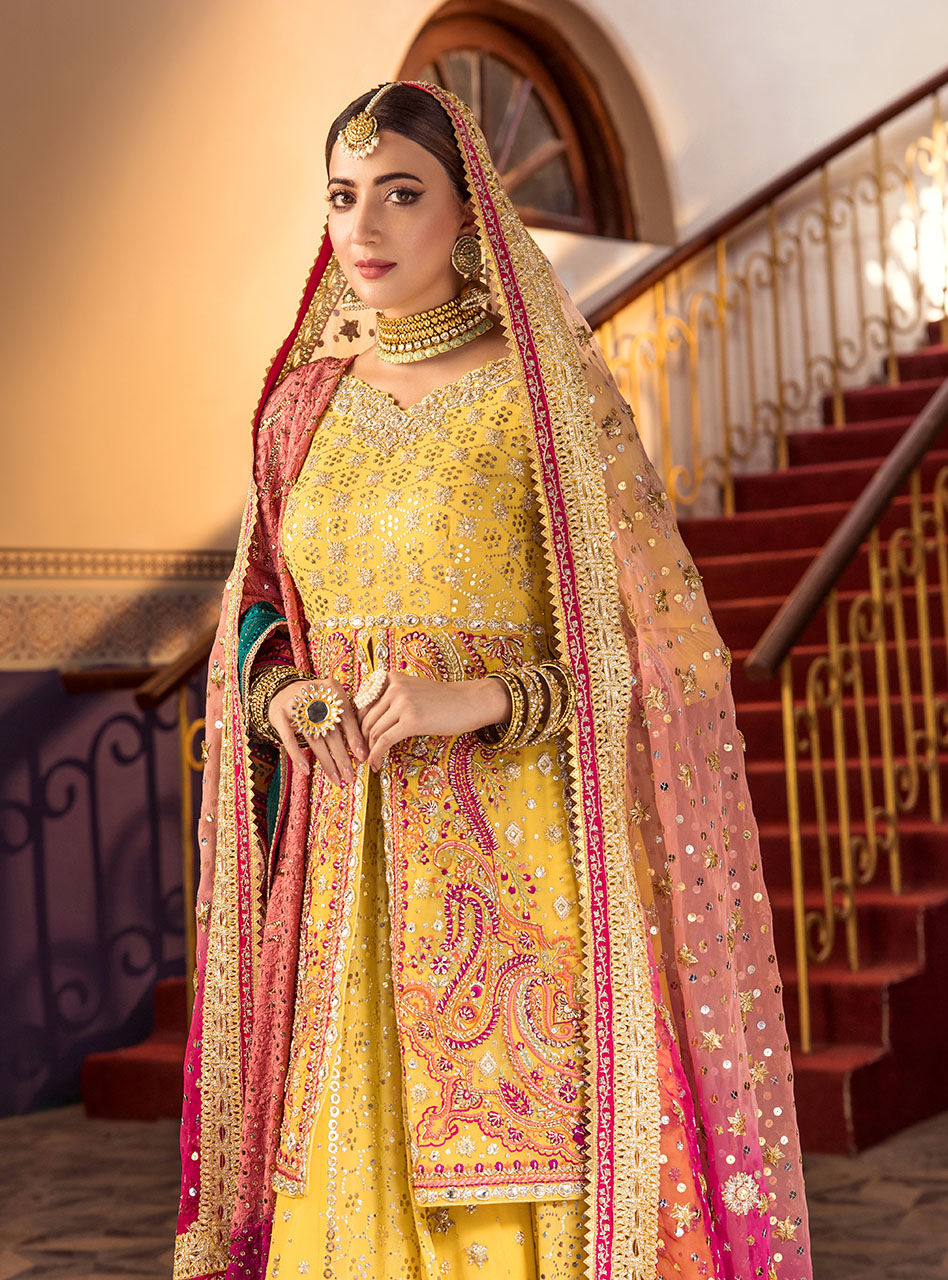 Yellow Mukesh & Gotta Chiffon Sharara (3-Piece) - Image 3