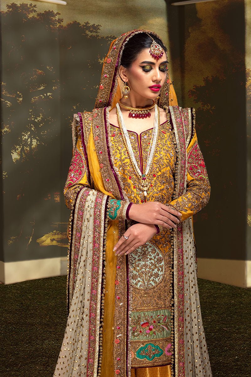 Pakistani Mustard Zardozi Resham Jamawar Sharara (3-Piece) - Image 4