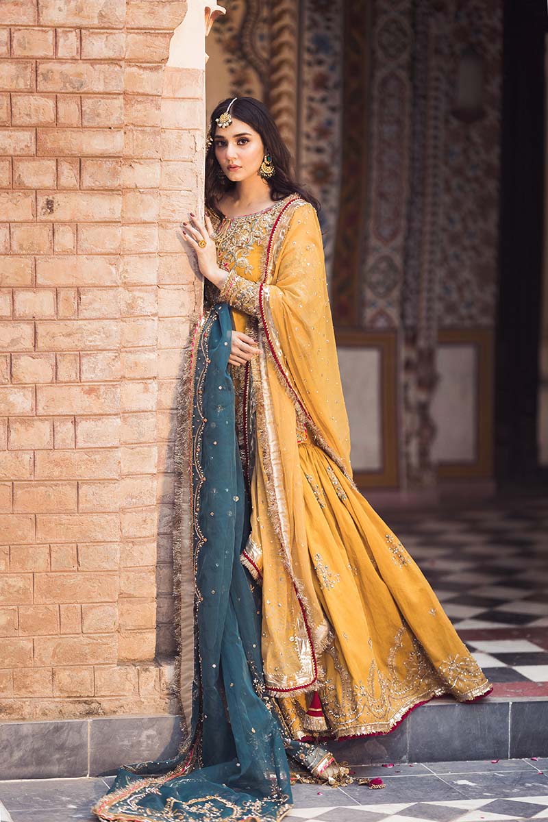 Mustard Yellow Embellished Net Bridal Sharara (3-Piece) - Image 2