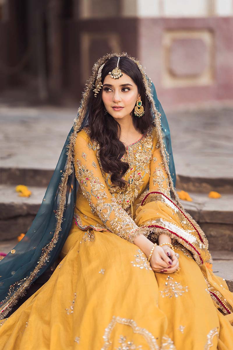Mustard Yellow Embellished Net Bridal Sharara (3-Piece) - Image 5