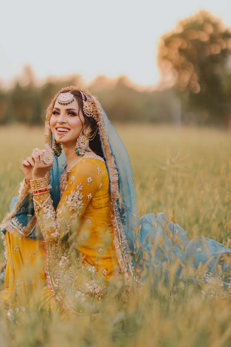 Mustard Yellow Embellished Net Bridal Sharara (3-Piece) - Image 7