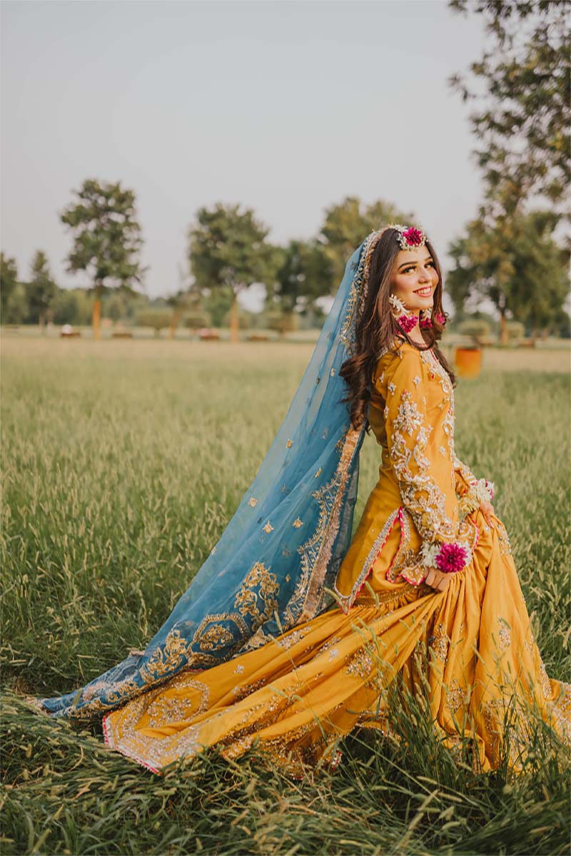 Mustard Yellow Embellished Net Bridal Sharara (3-Piece) - Image 8