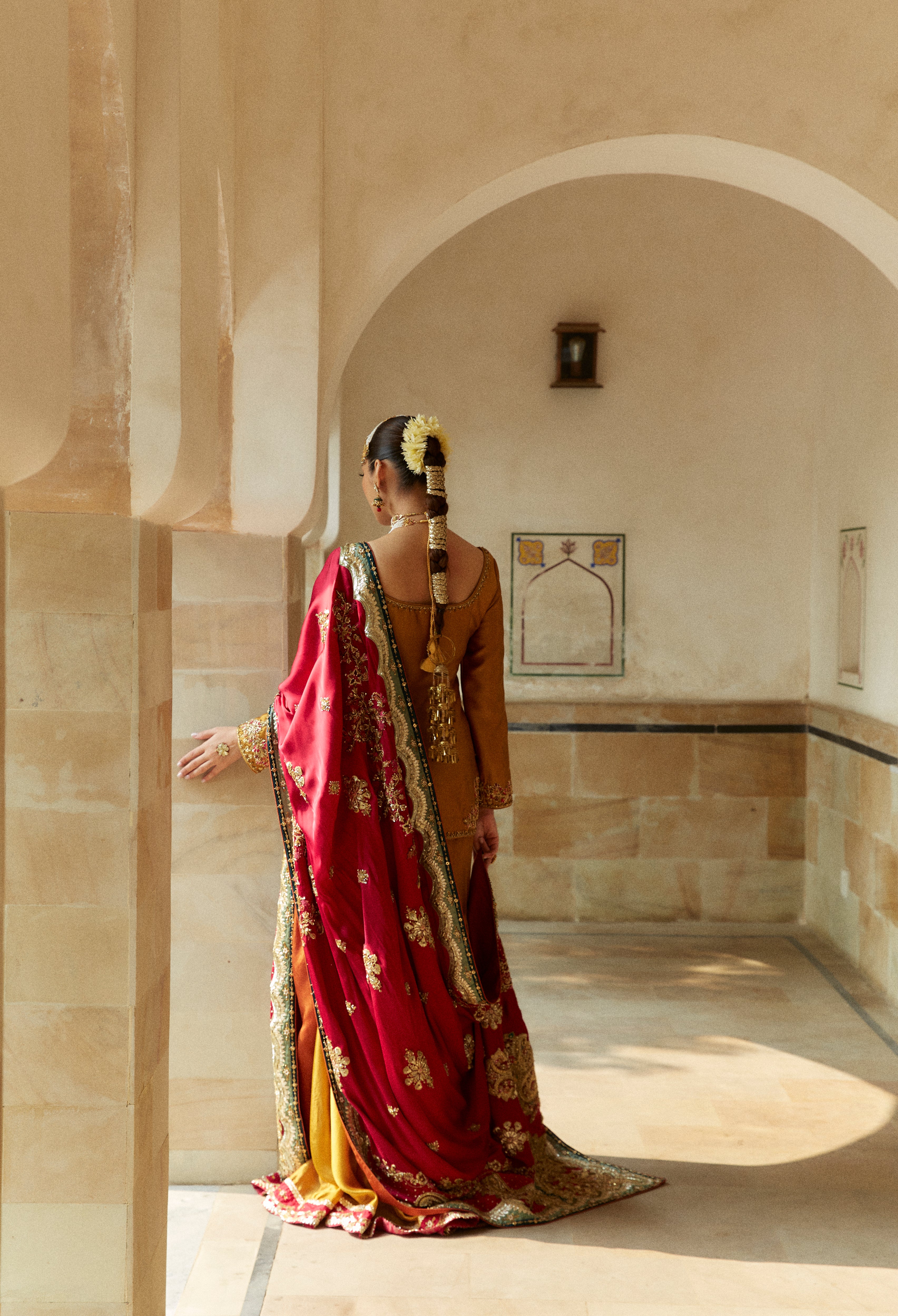 Mustard Embellished Silk Farshi Sharara (3-Piece) - Image 2