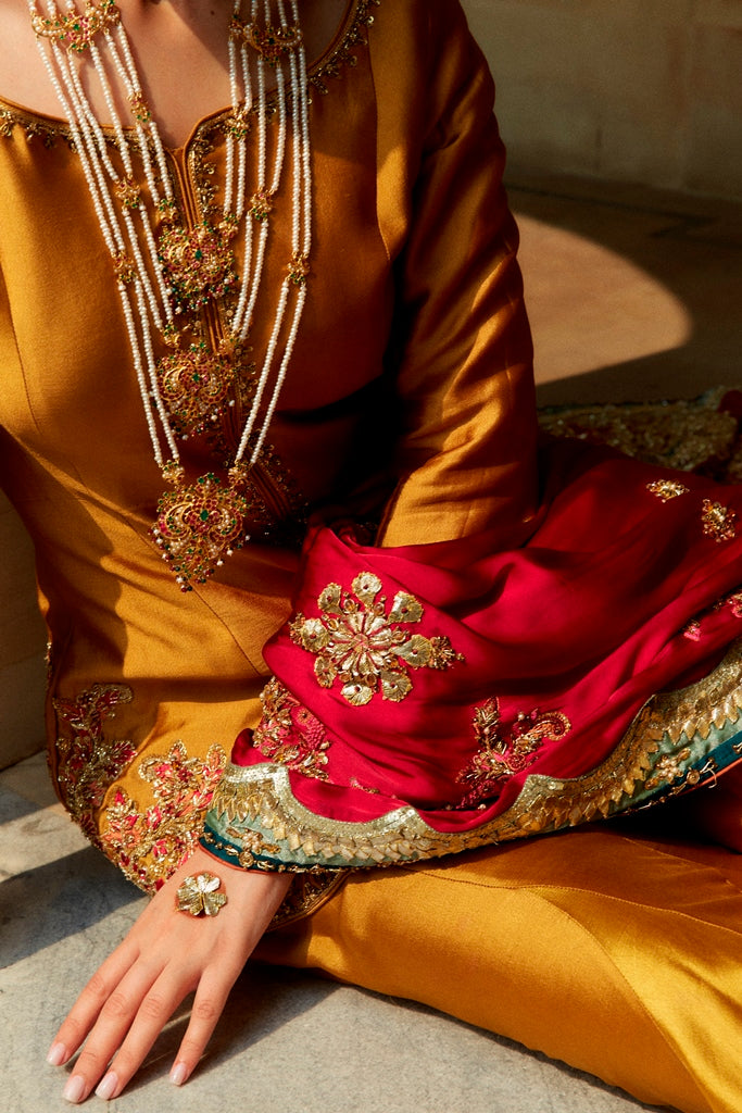 Mustard Embellished Silk Farshi Sharara (3-Piece) - Image 5