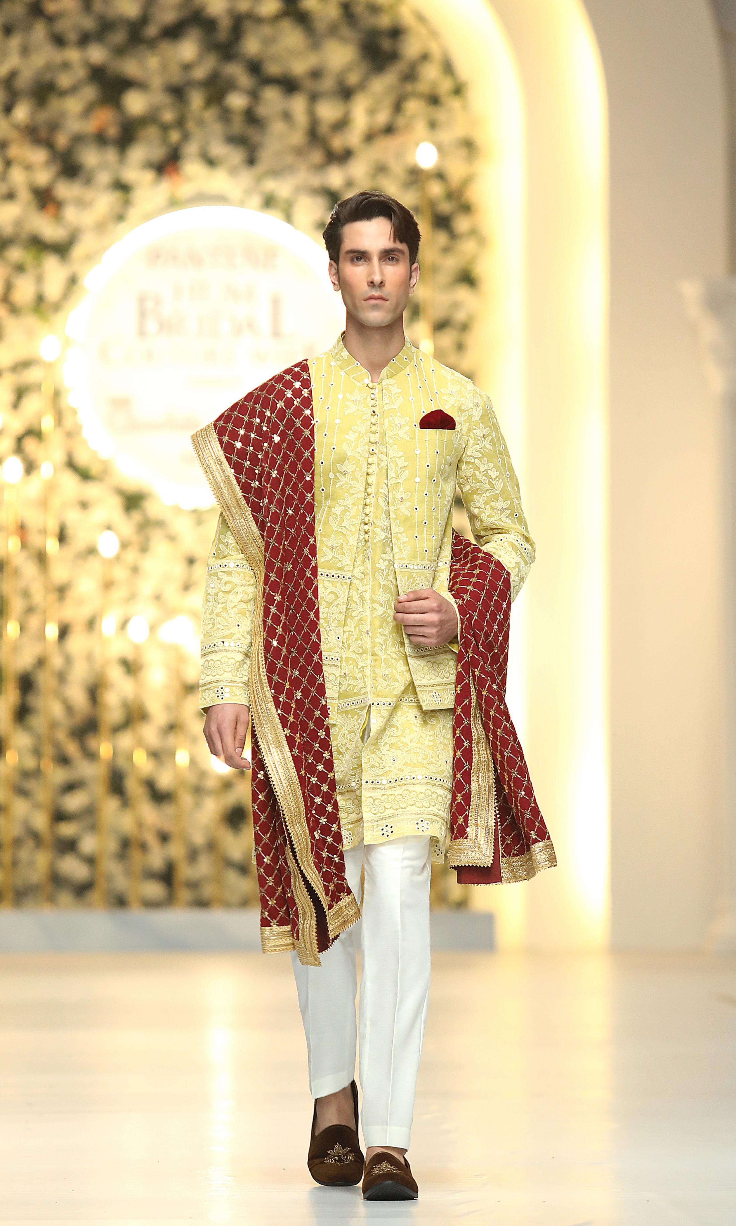 Yellow Embroidered Silk-Blend Waistcoat Kurta Set (3-Piece) - Image 2