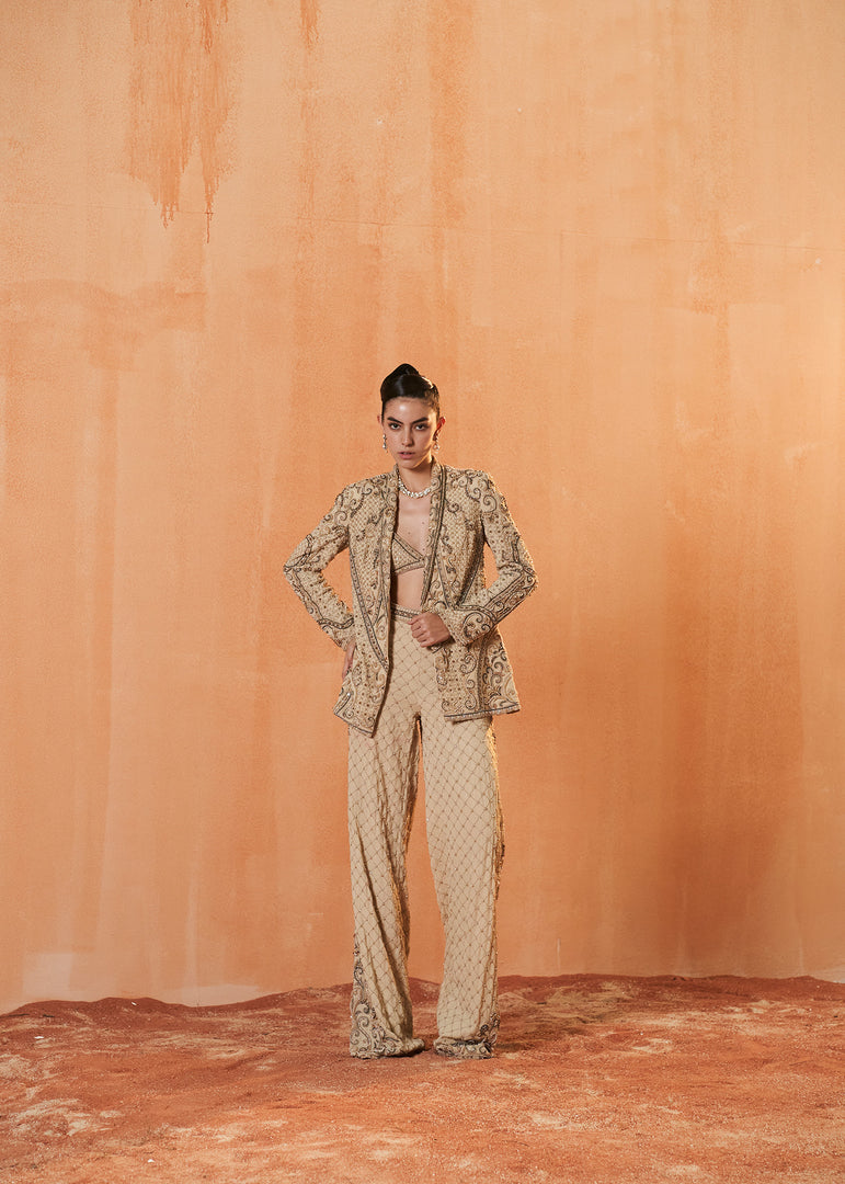 Butter Yellow Embroidered Silk-Blend Co-ord Set (3-Piece) - Image 3