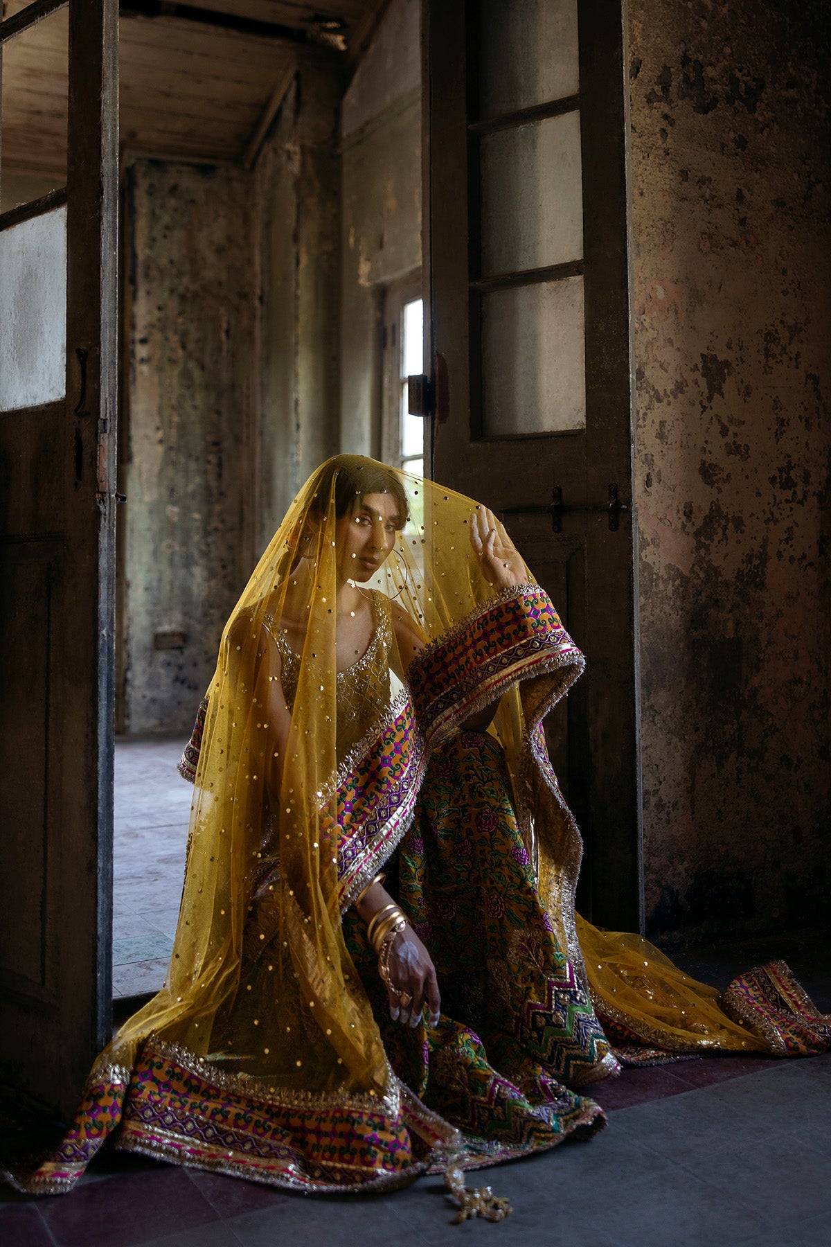 Pakistani Mustard Mukesh Net Dupatta (1-Pc) - Image 1