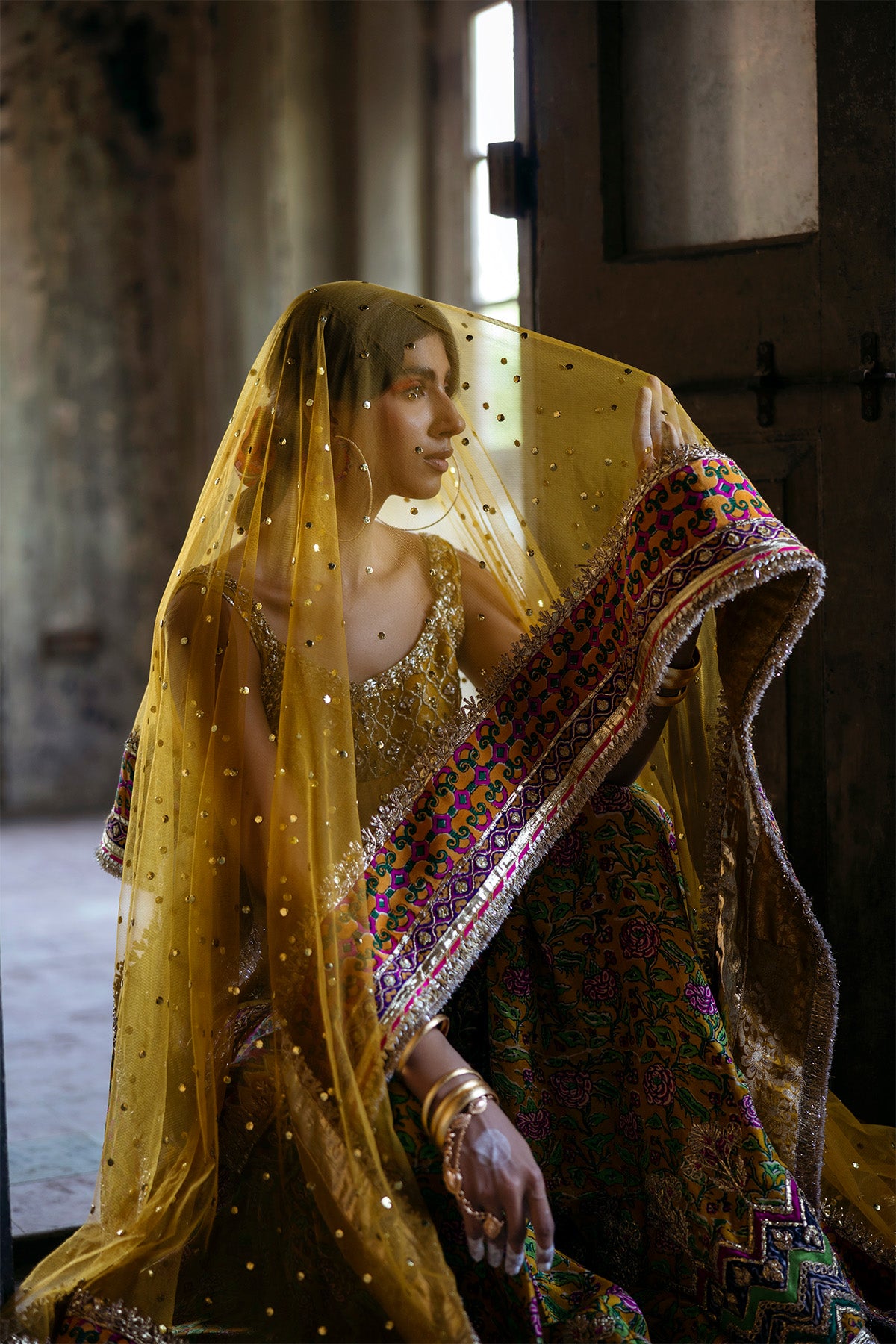 Pakistani Mustard Mukesh Net Dupatta (1-Pc) - Image 2