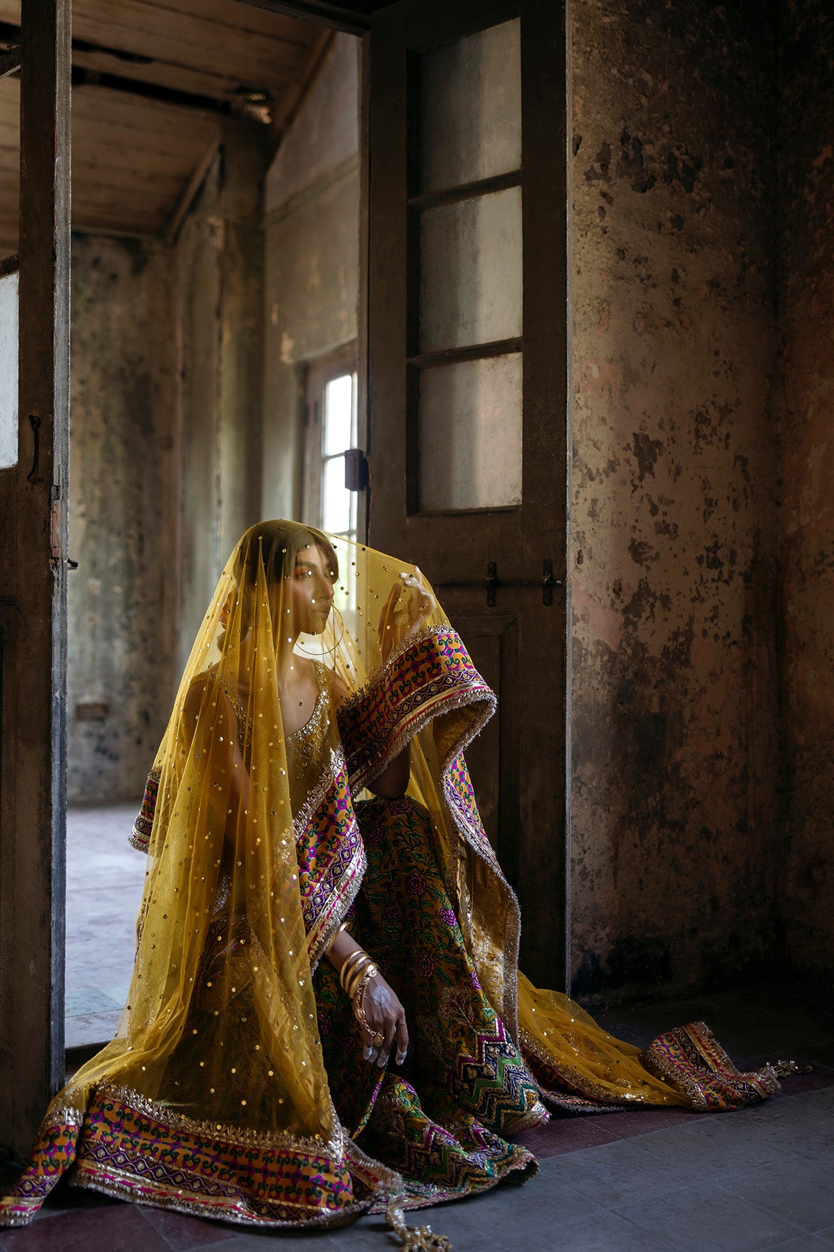 Pakistani Mustard Mukesh Net Dupatta (1-Pc) - Image 3