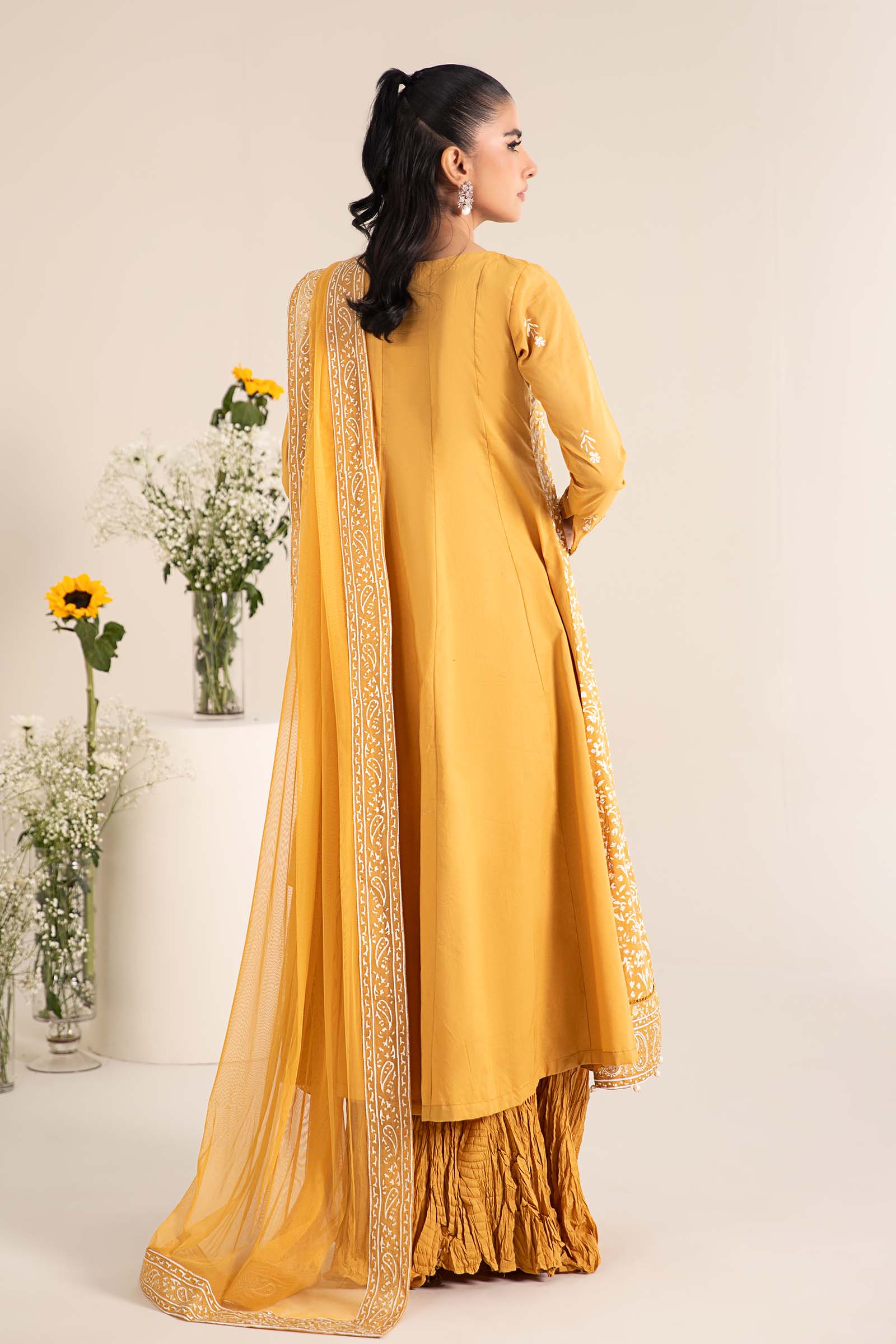 Mustard Yellow Block-Printed Lawn Frock (3-Piece) - Image 8