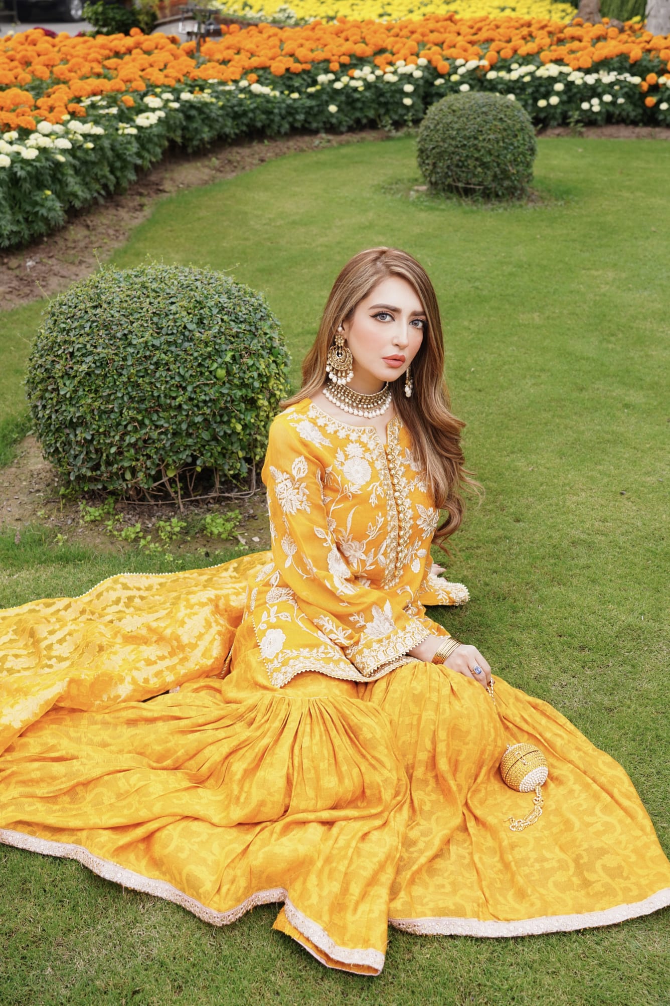 Marigold Zari Embroidered Cotton Net Gharara (3-Piece) - Image 2