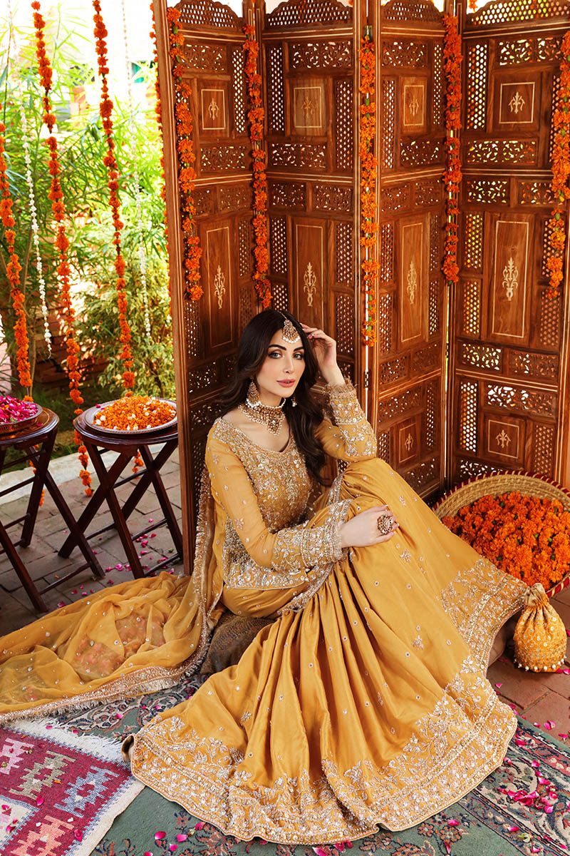 Amber Yellow Embroidered Georgette Gharara Set (3-Piece) - Image 7