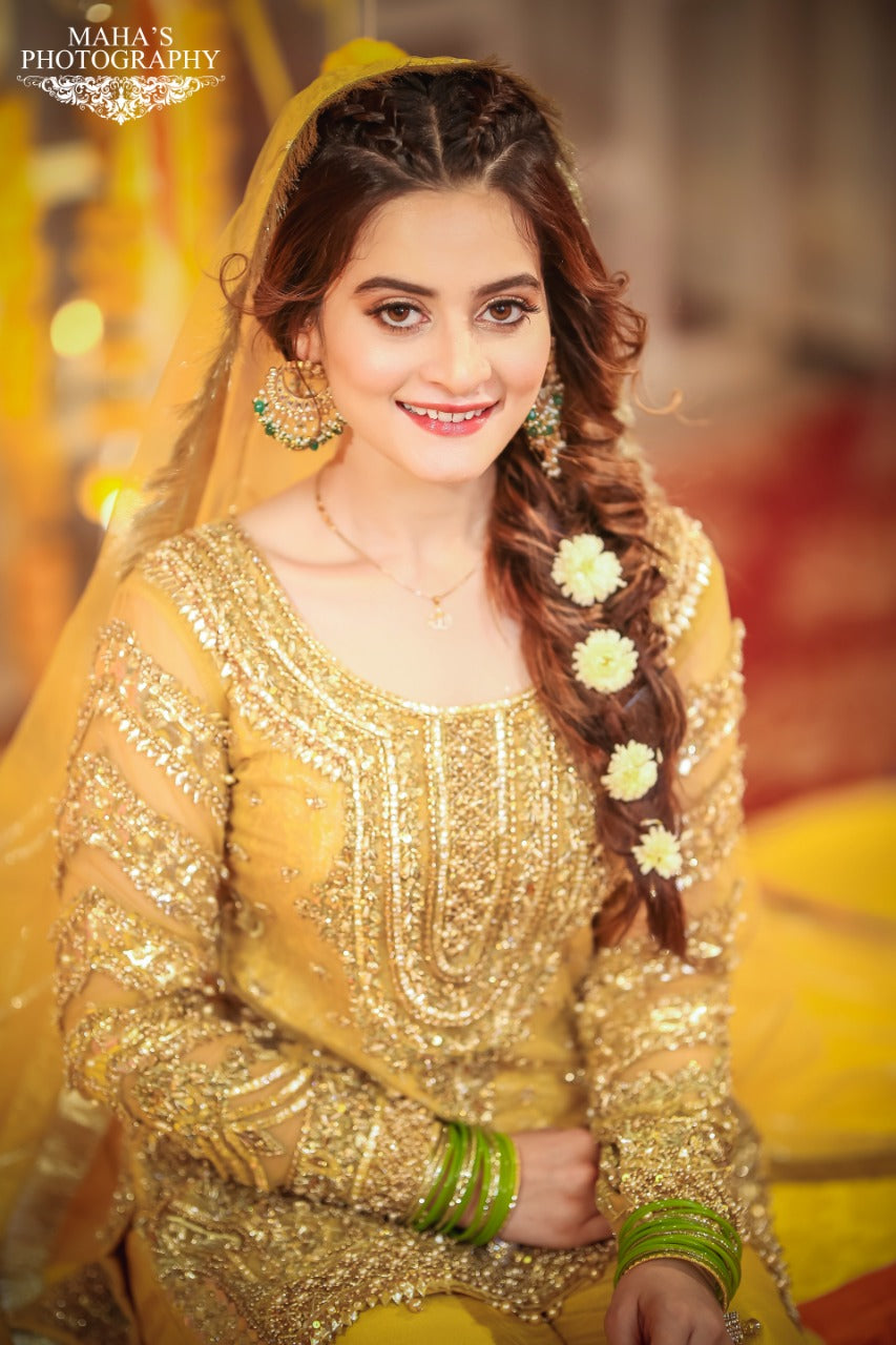 Pakistani Mustard Yellow Embroidered Net Silk-Blend Gharara (3-Piece) - Image 5