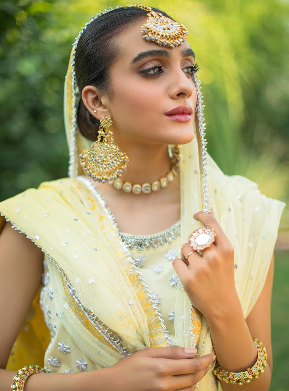 Lemon Yellow Gota Embroidered Net Gharara (3-Piece) - Image 4