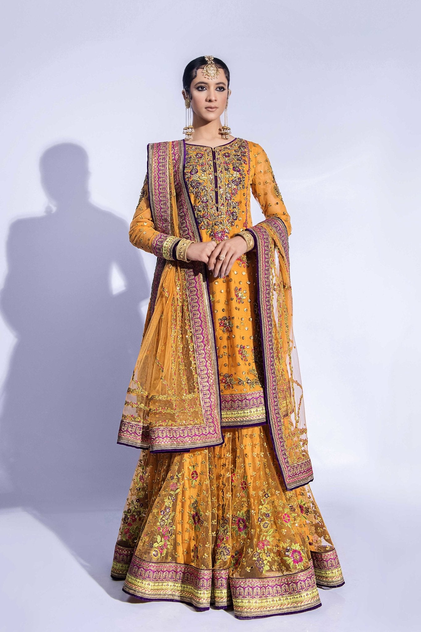 Mustard Zardozi Net Gharara Set (3-Piece) - Image 2