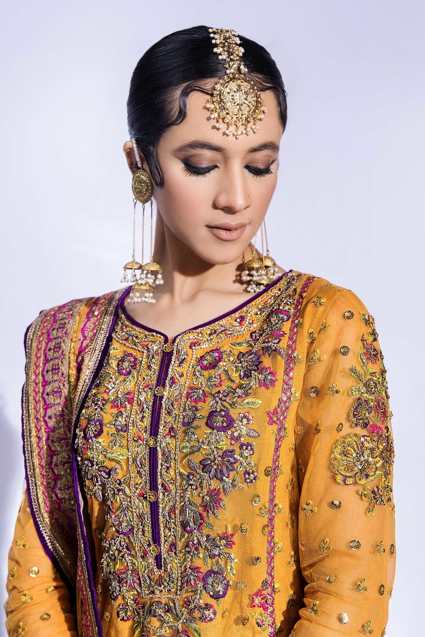 Mustard Zardozi Net Gharara Set (3-Piece) - Image 4