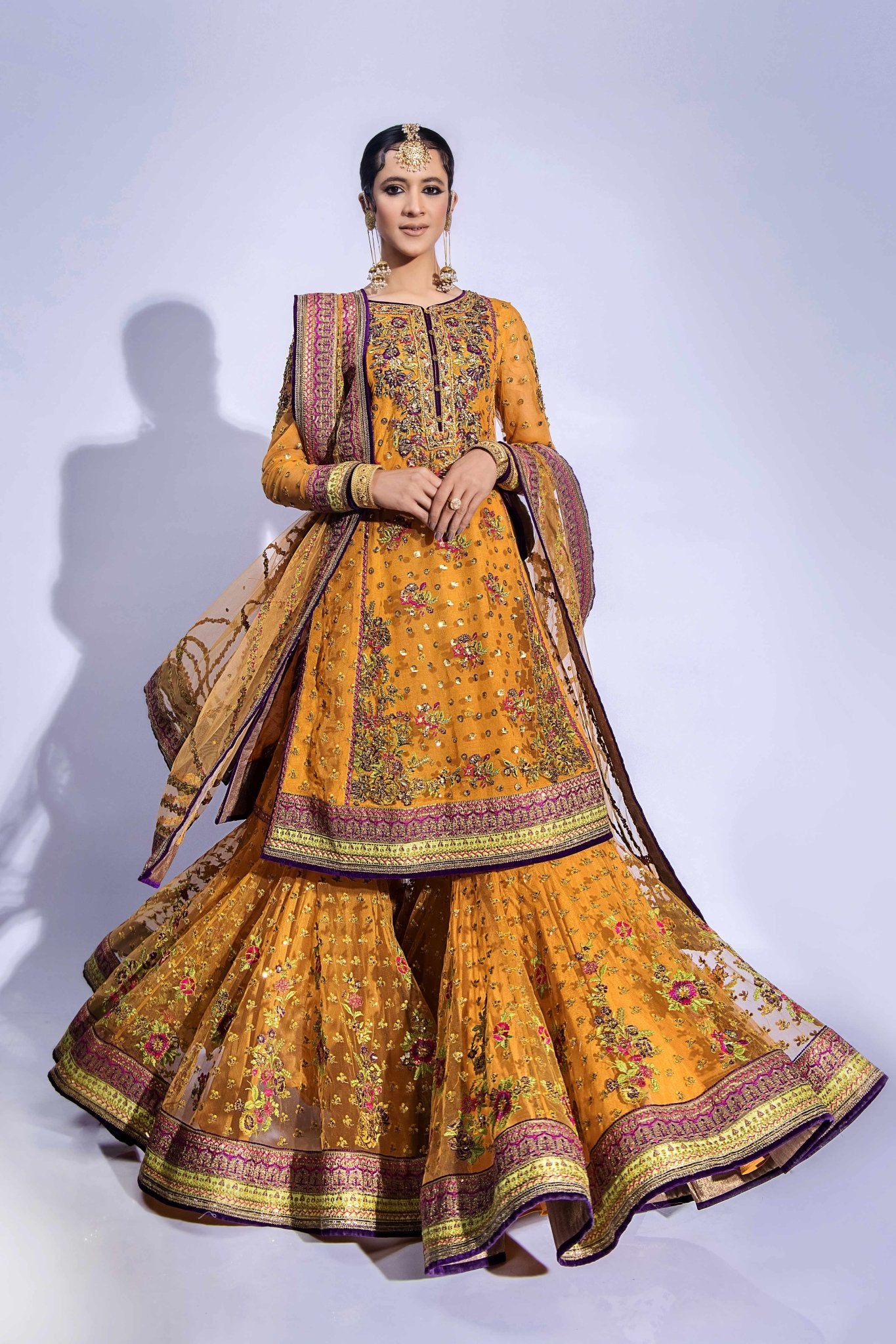 Mustard Zardozi Net Gharara Set (3-Piece) - Image 5