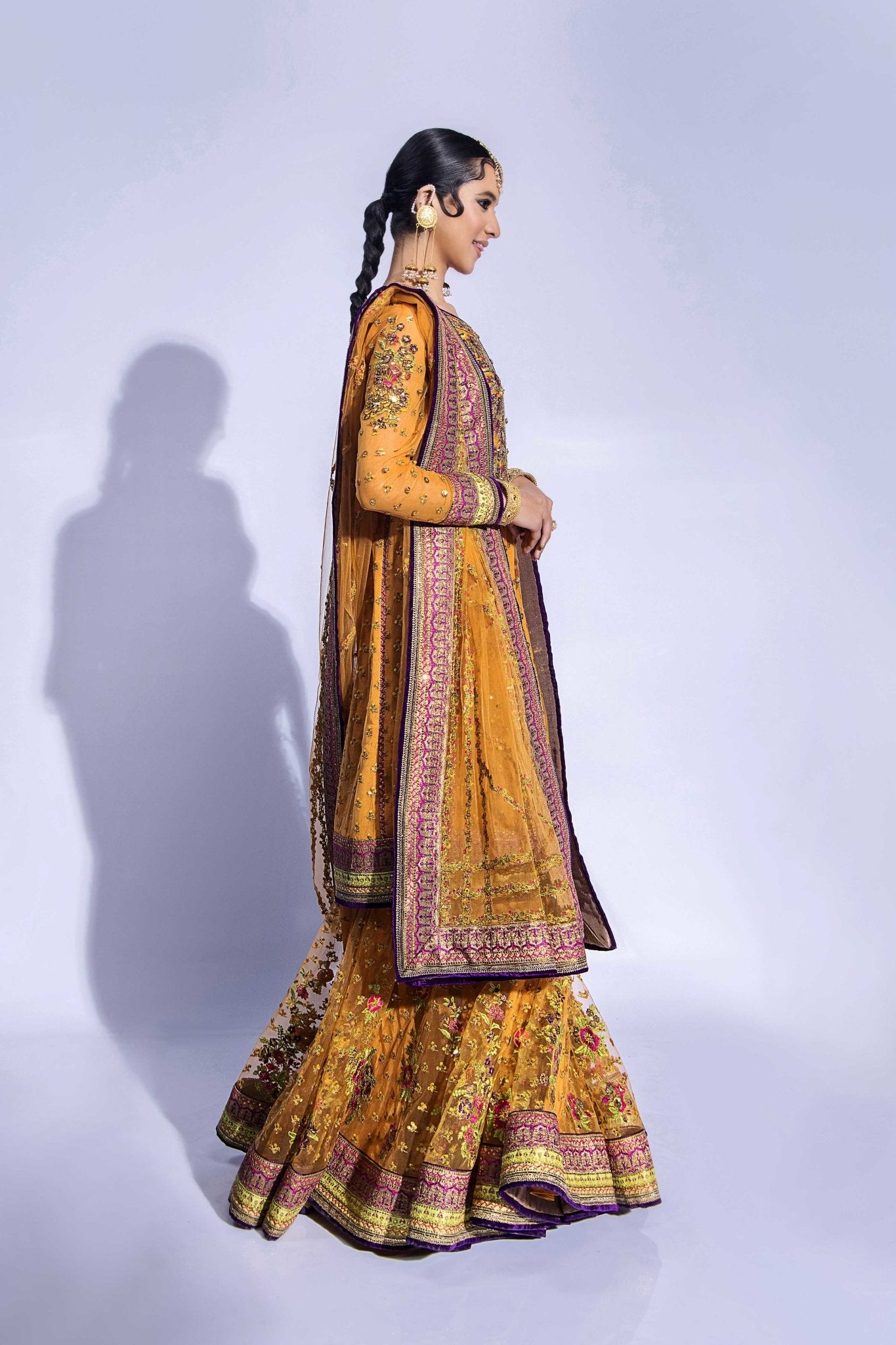 Mustard Zardozi Net Gharara Set (3-Piece) - Image 6