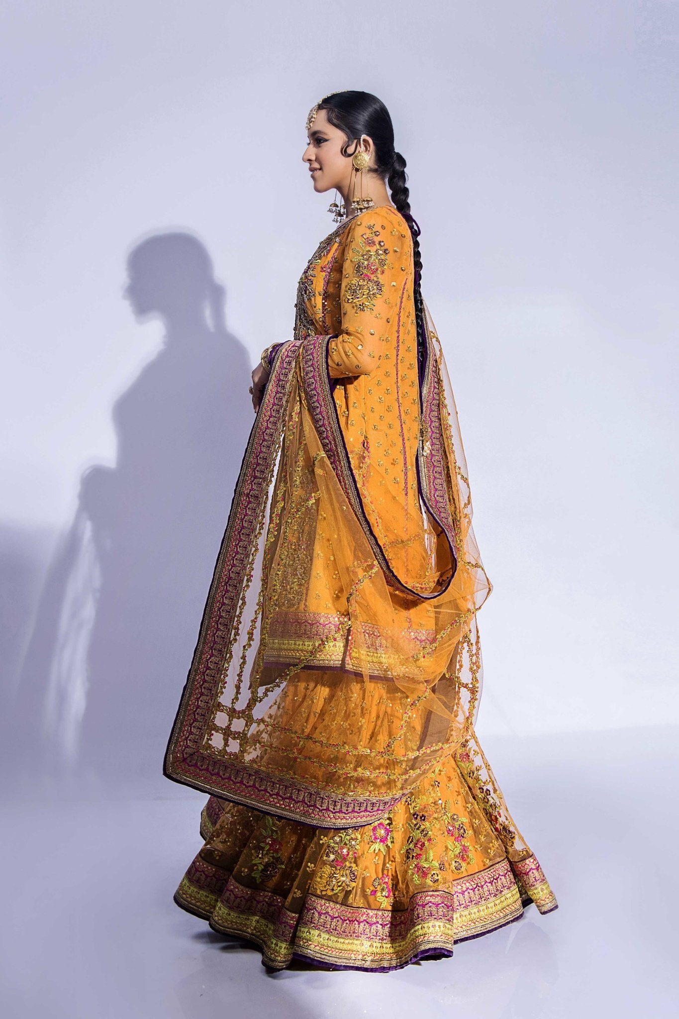Mustard Zardozi Net Gharara Set (3-Piece) - Image 7