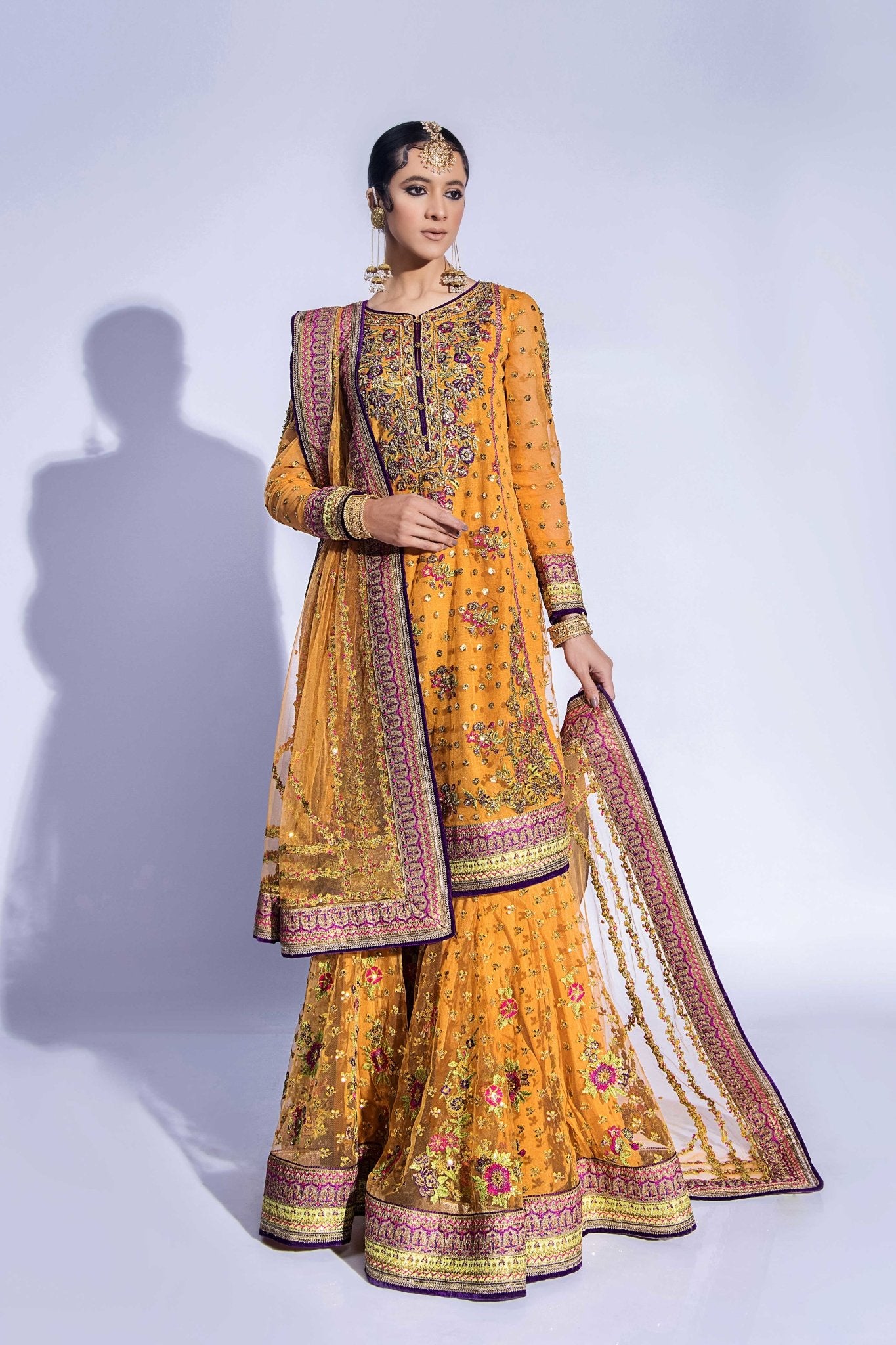 Mustard Zardozi Net Gharara Set (3-Piece) - Image 8