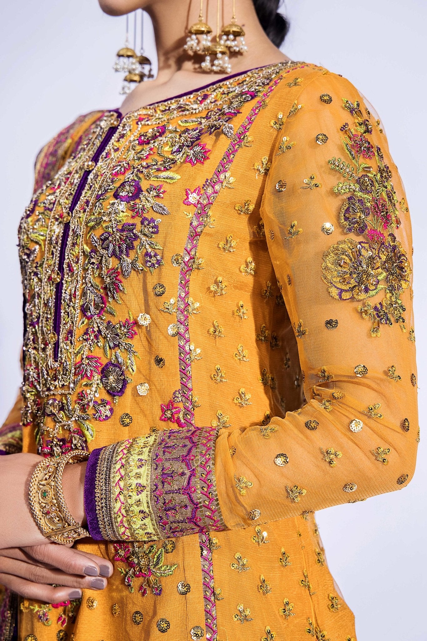 Mustard Zardozi Net Gharara Set (3-Piece) - Image 9