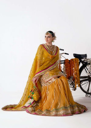 Pakistani Mustard Embroidered Organza Gharara Set (3-Piece) - Image 7