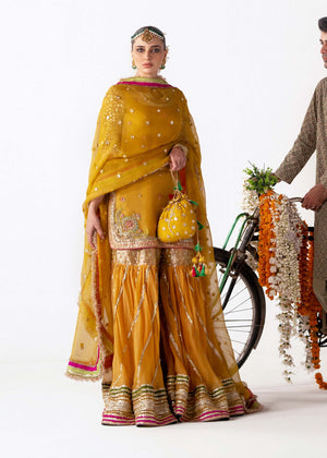 Indian Mustard Embellished Organza Gharara Set (3-Piece) - Image 10