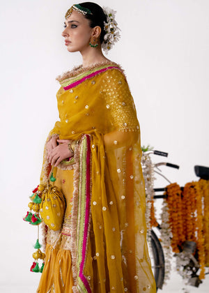 Indian Mustard Embellished Organza Gharara Set (3-Piece) - Image 5