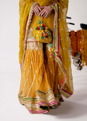 Indian Mustard Embellished Organza Gharara Set (3-Piece) - Image 6