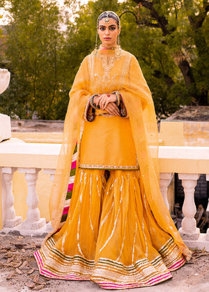 Mustard Hand-Embellished Organza & Silk Gharara (3-Piece) - Image 2