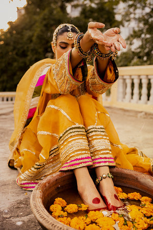 Mustard Hand-Embellished Organza & Silk Gharara (3-Piece) - Image 5