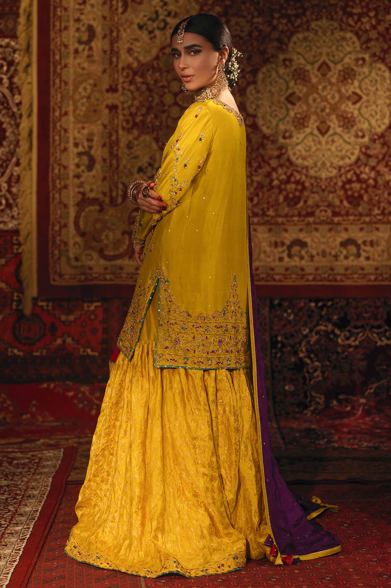 Lime Green Zardozi PK Raw Silk Gharara (3-Piece) - Image 1