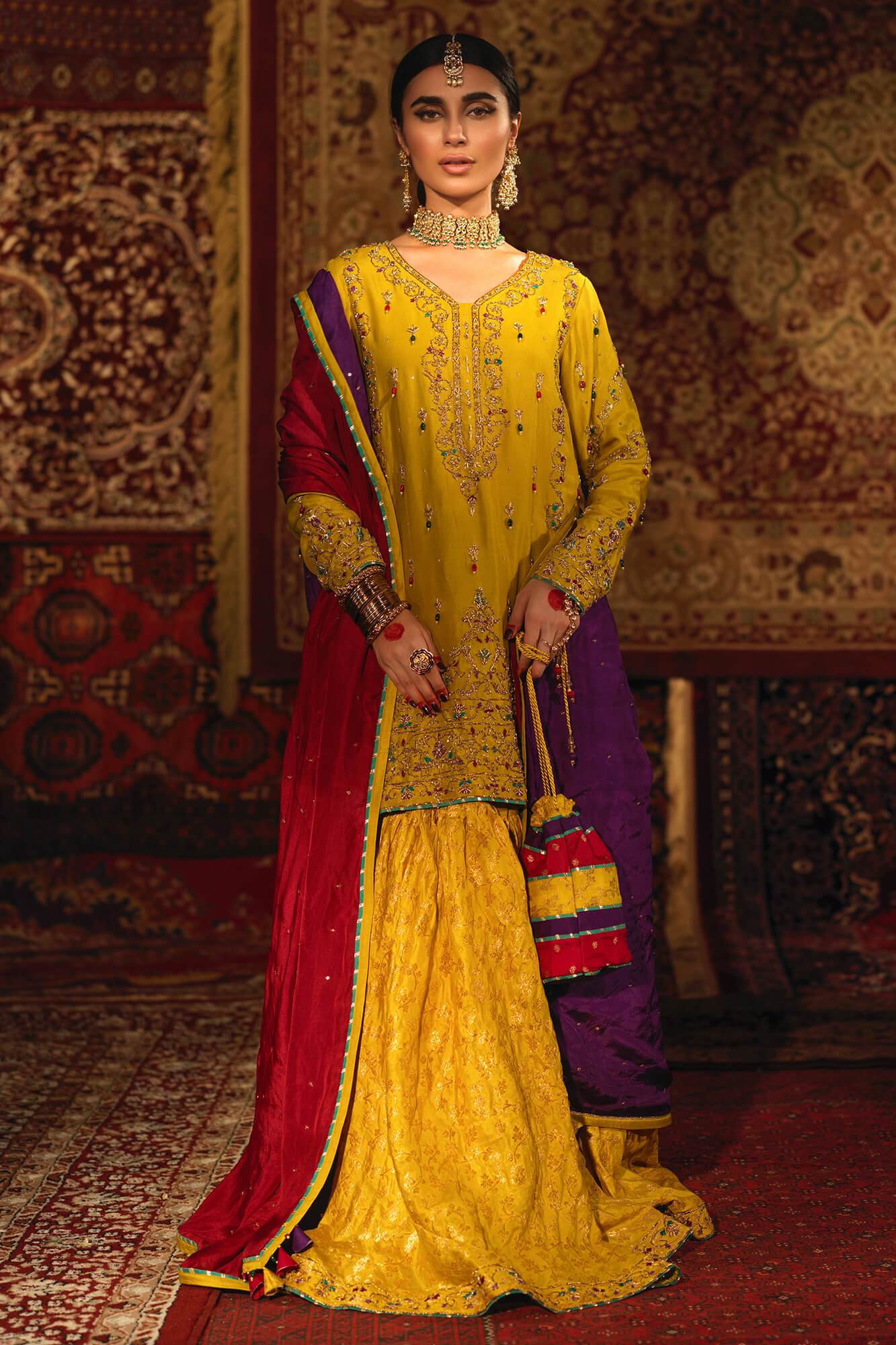 Lime Green Zardozi PK Raw Silk Gharara (3-Piece) - Image 2