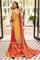 Yellow Kaamdani Raw Silk Gharara Set (3-Piece) - Image 9