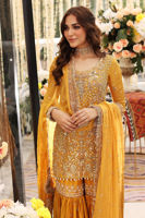 Amber Yellow Embellished Raw Silk Gharara (3-Piece) - Image 5