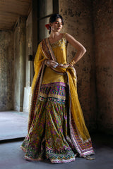 Pakistani Mustard Gota & Stone Silk Gharara (3-Piece) - Image 2