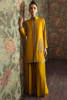 Pakistani Mustard Embroidered Raw Silk Jacket & Flared Pants (2-Piece) - Image 4