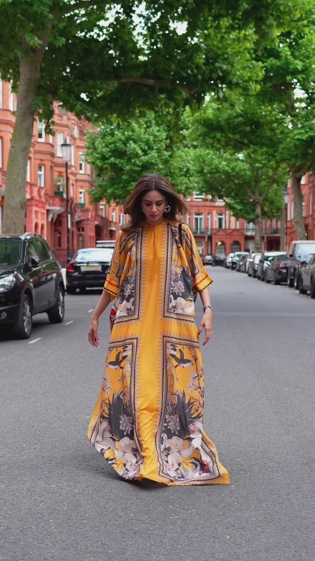 Mustard Abstract Floral Georgette Kaftan (1-Pc) - Image 5