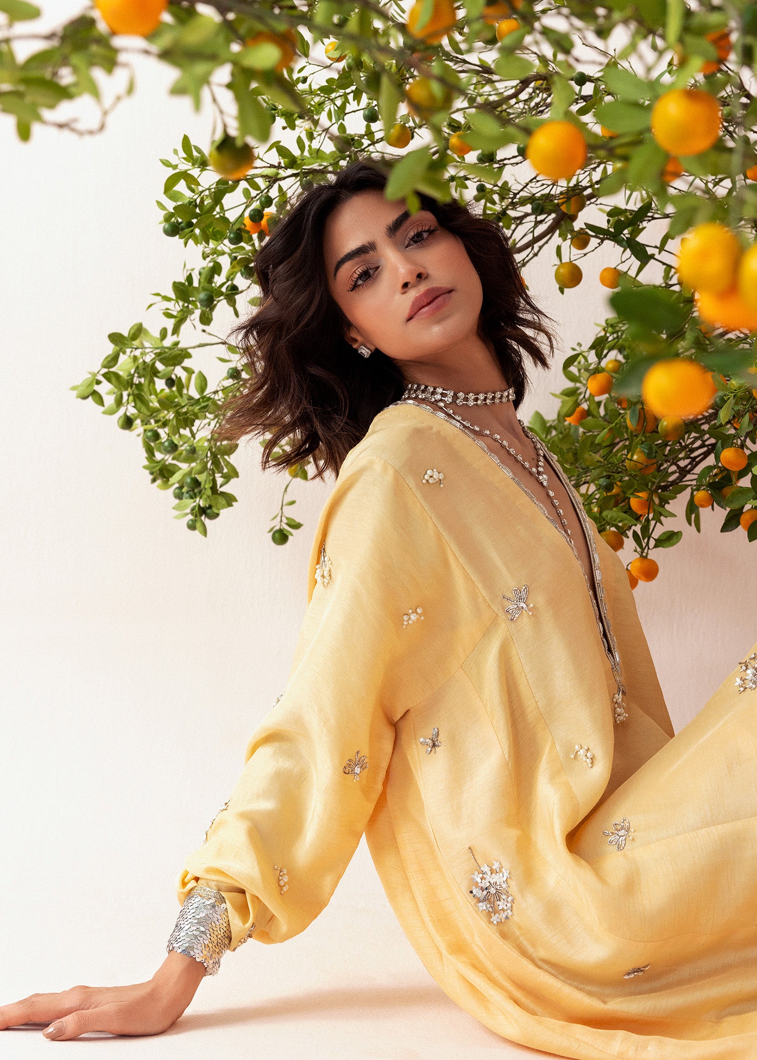 Yellow Embellished Georgette Kaftan (1-Pc) - Image 10