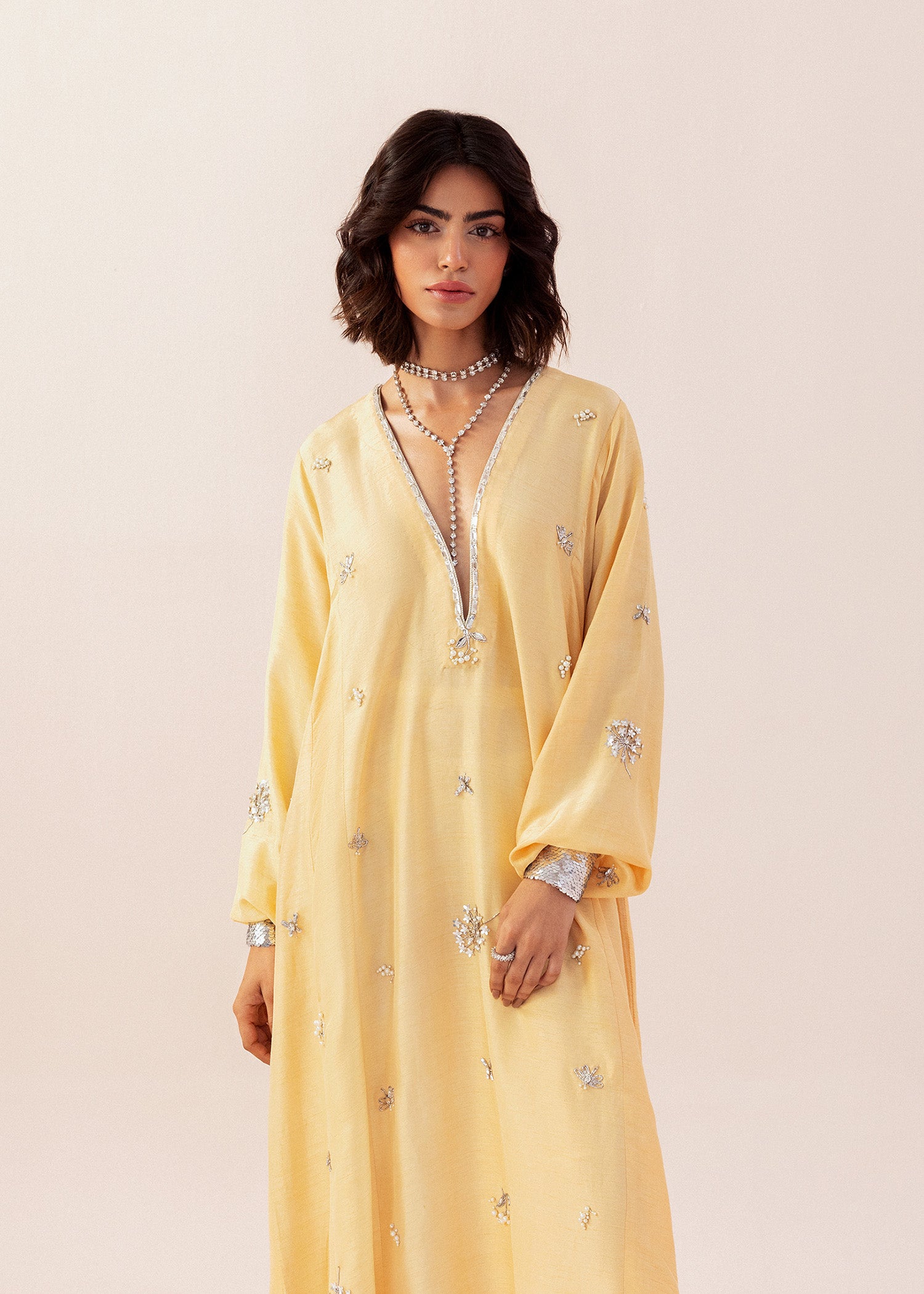 Yellow Embellished Georgette Kaftan (1-Pc) - Image 2