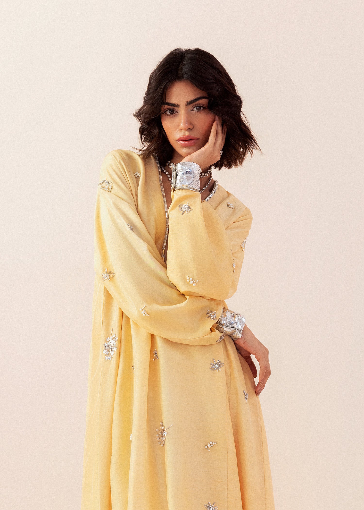 Yellow Embellished Georgette Kaftan (1-Pc) - Image 4