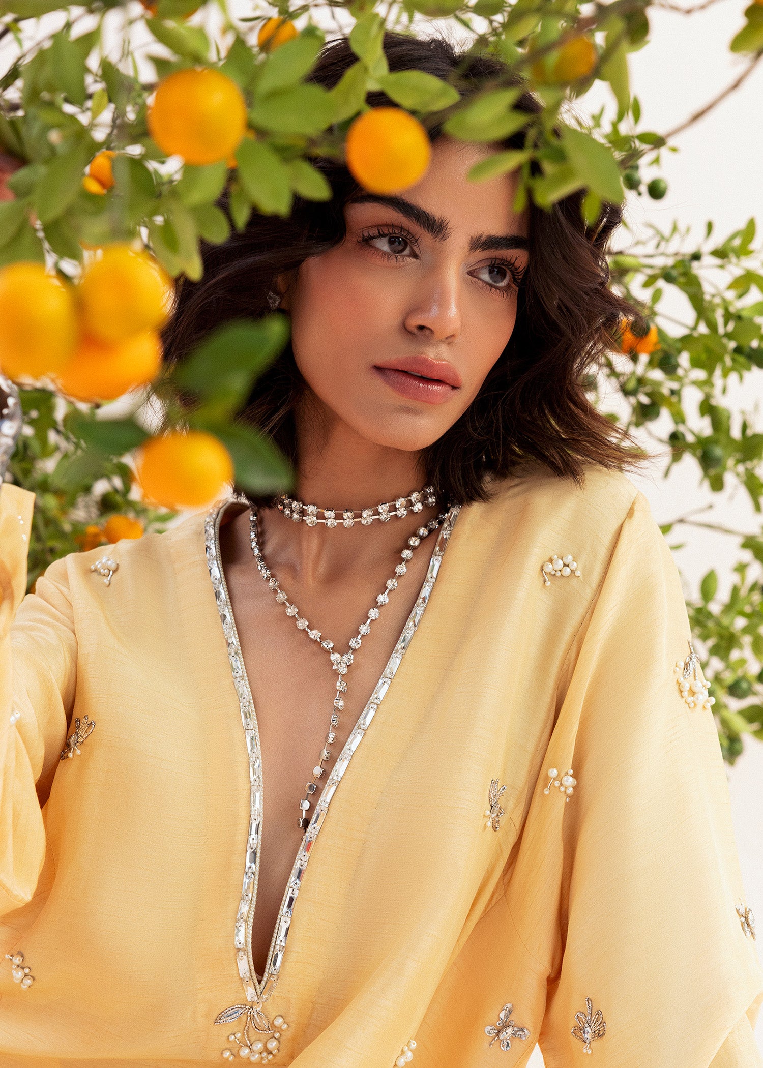 Yellow Embellished Georgette Kaftan (1-Pc) - Image 7