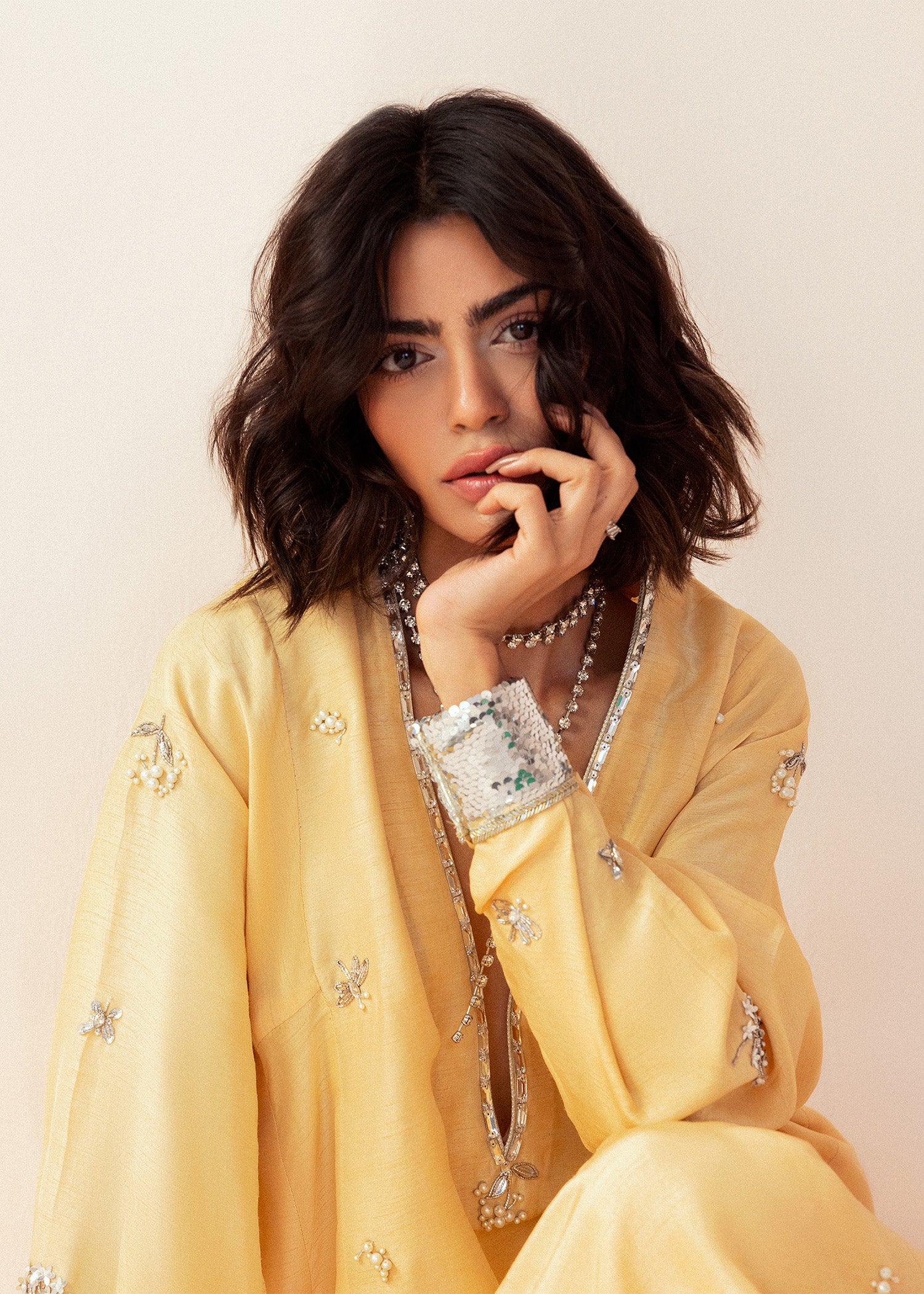 Yellow Embellished Georgette Kaftan (1-Pc) - Image 8