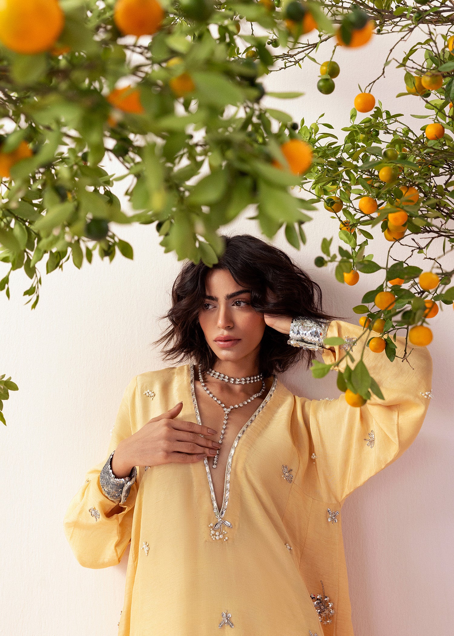 Yellow Embellished Georgette Kaftan (1-Pc) - Image 9