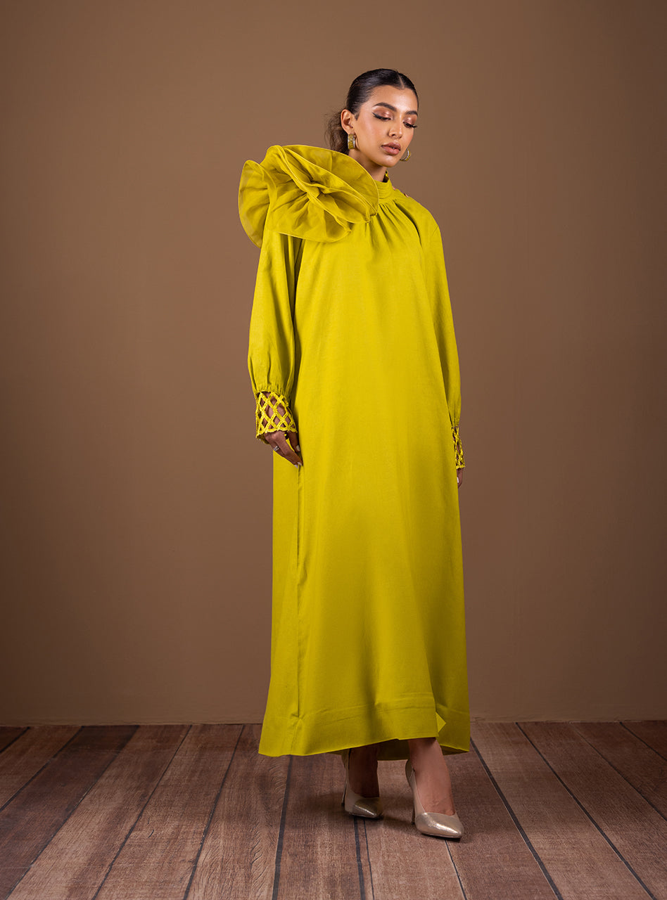 Lemon Pearl-Accented Irish Linen Kaftan (1-Pc) - Image 1