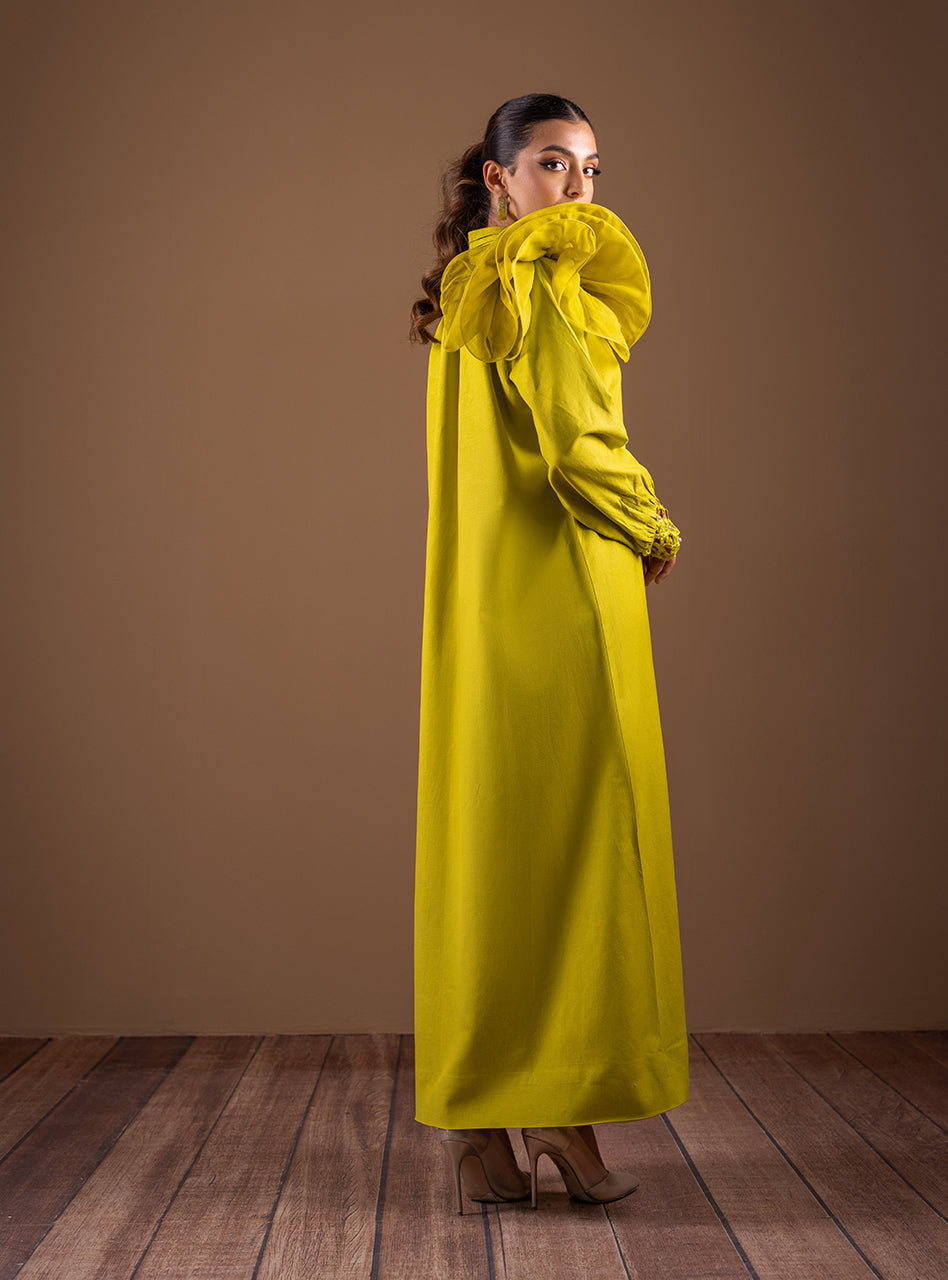 Lemon Pearl-Accented Irish Linen Kaftan (1-Pc) - Image 3