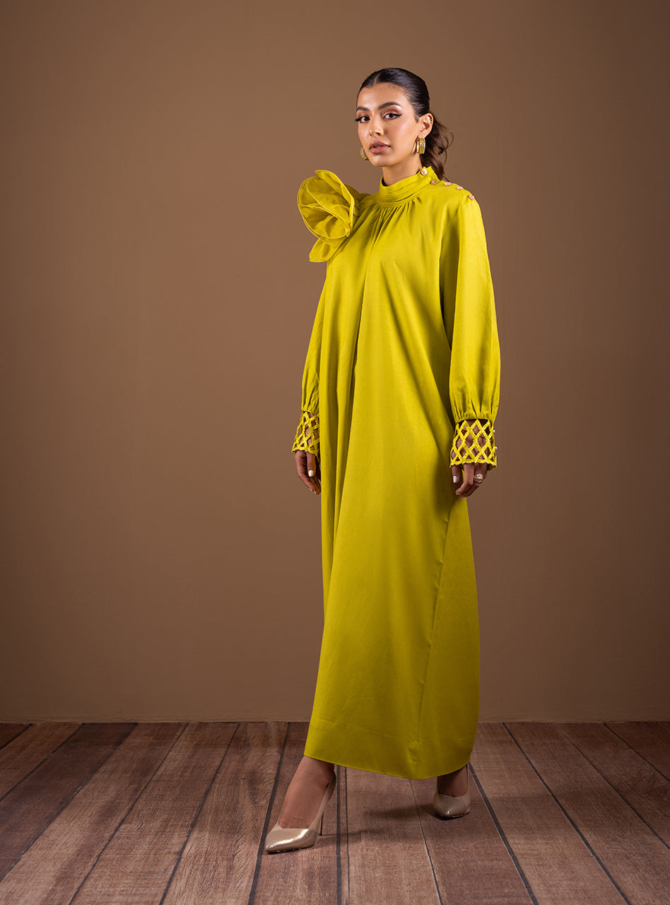 Lemon Pearl-Accented Irish Linen Kaftan (1-Pc) - Image 4